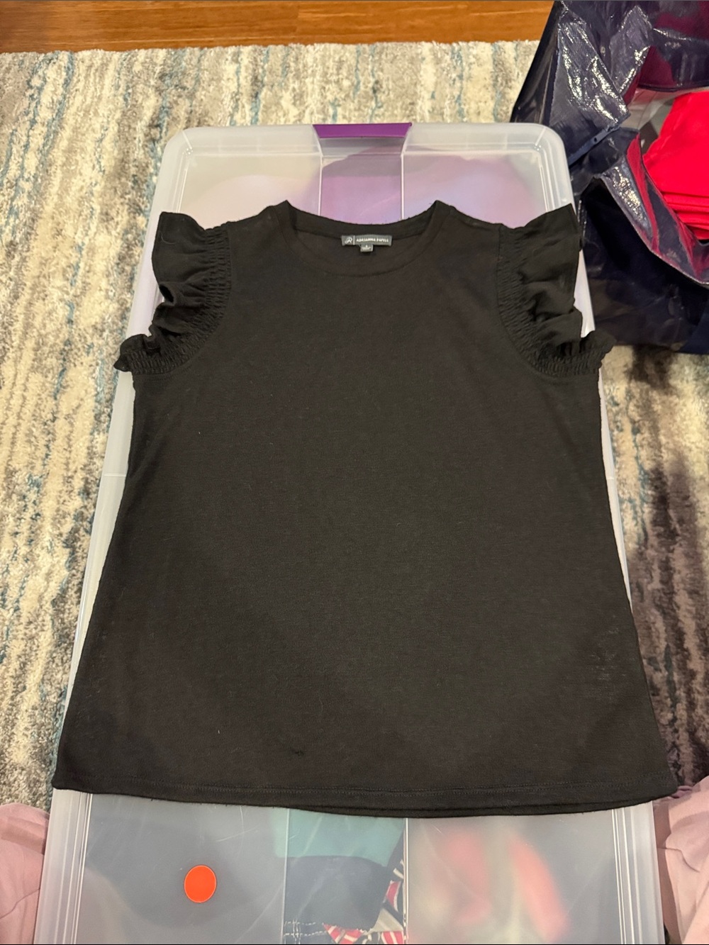Adrianna Papell Black Ruffle Sleeve Knit Top
